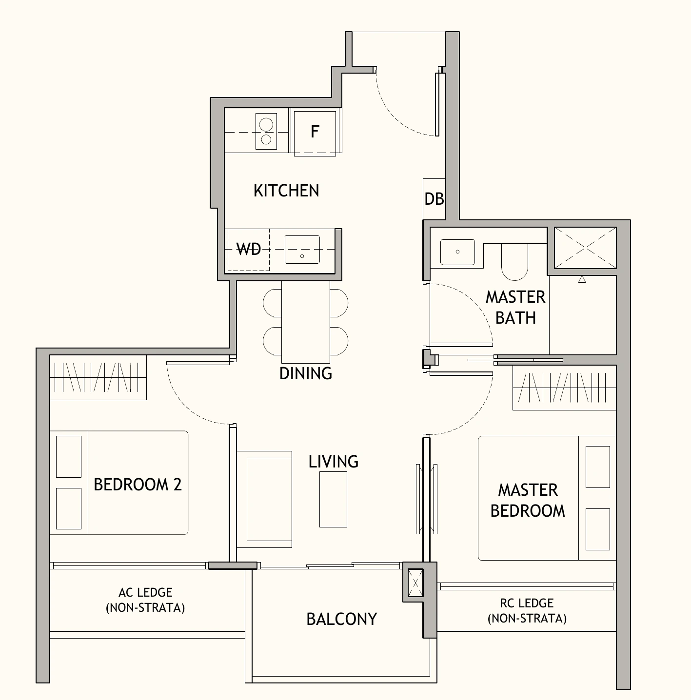2 Bedroom floor plan for Dunearn House