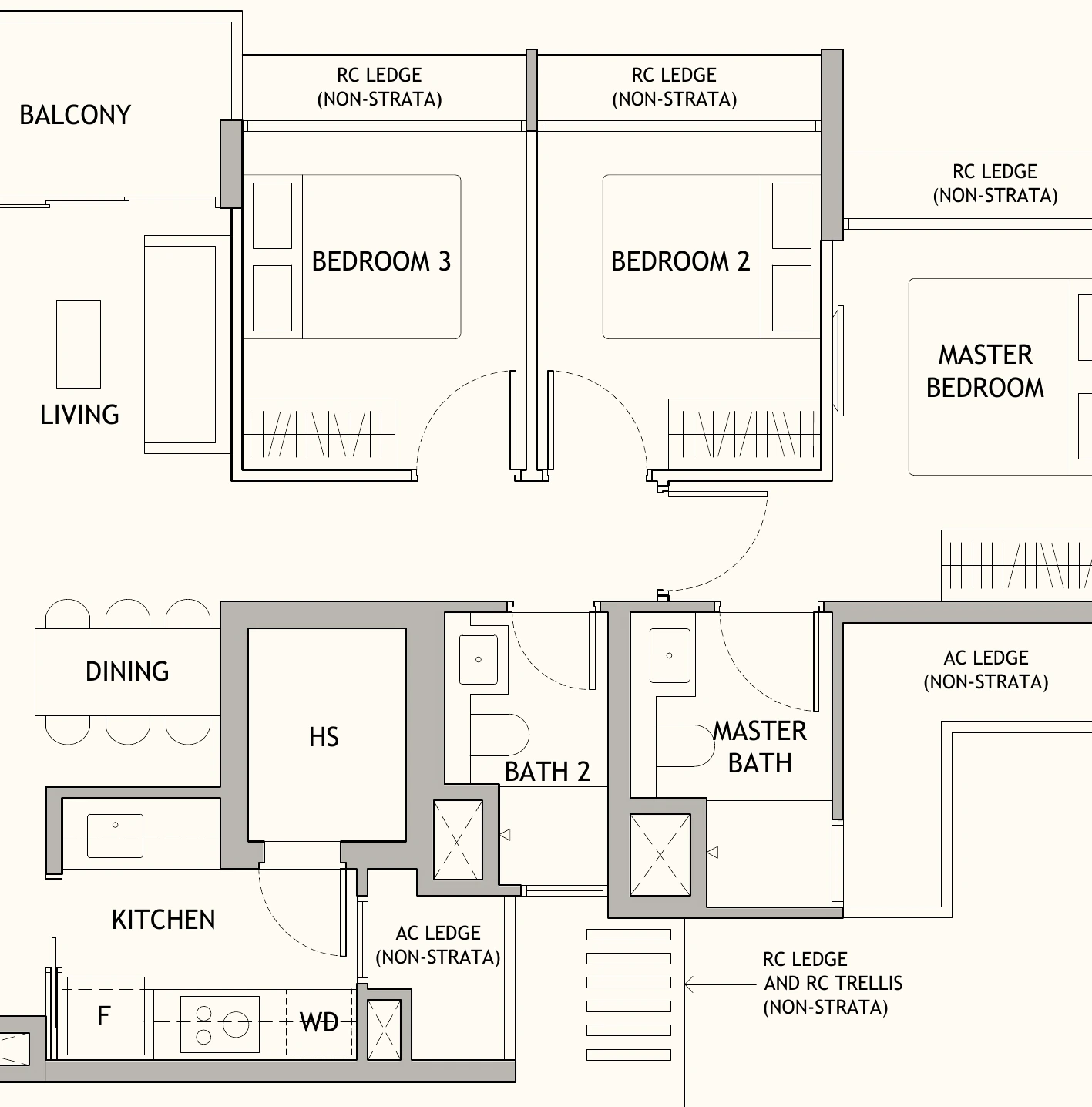 3 Bedroom + Study floor plan for Dunearn House